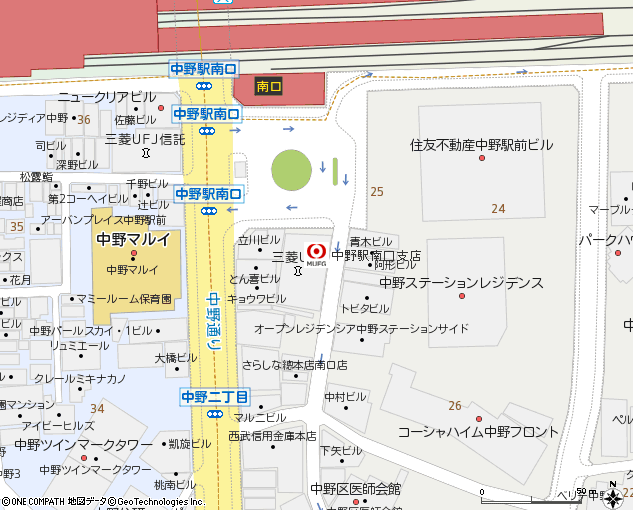 中野駅南口支店付近の地図